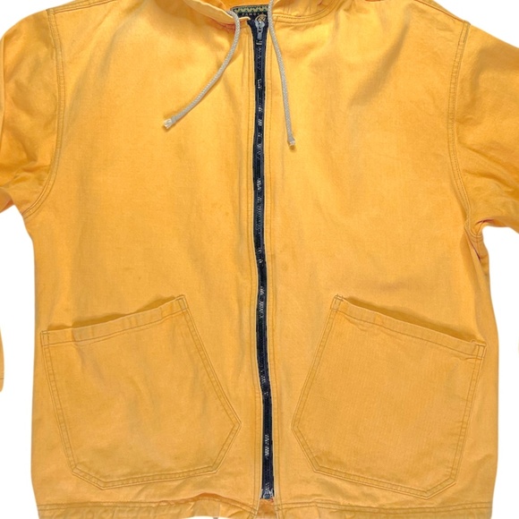 Vintage 90s Mens Anchor Blue Yellow Hooded Chore Jacket Y2K - Picture 3 of 8